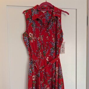 Flowy Floral Red Midi Dress Nanette Lepore NWT